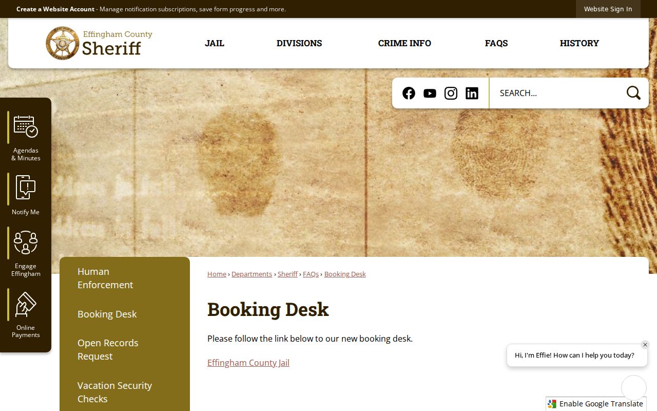 Effingham County arrest history sheriff booking desk