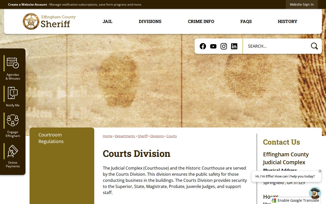 Effingham County criminal history Judicial Complex courts and security page