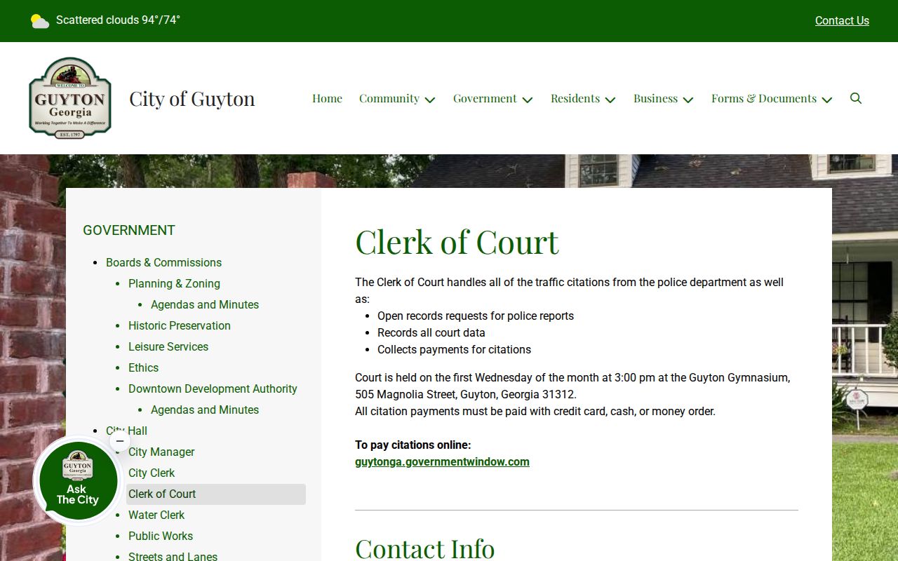 Guyton clerk police reports and municipal criminal records