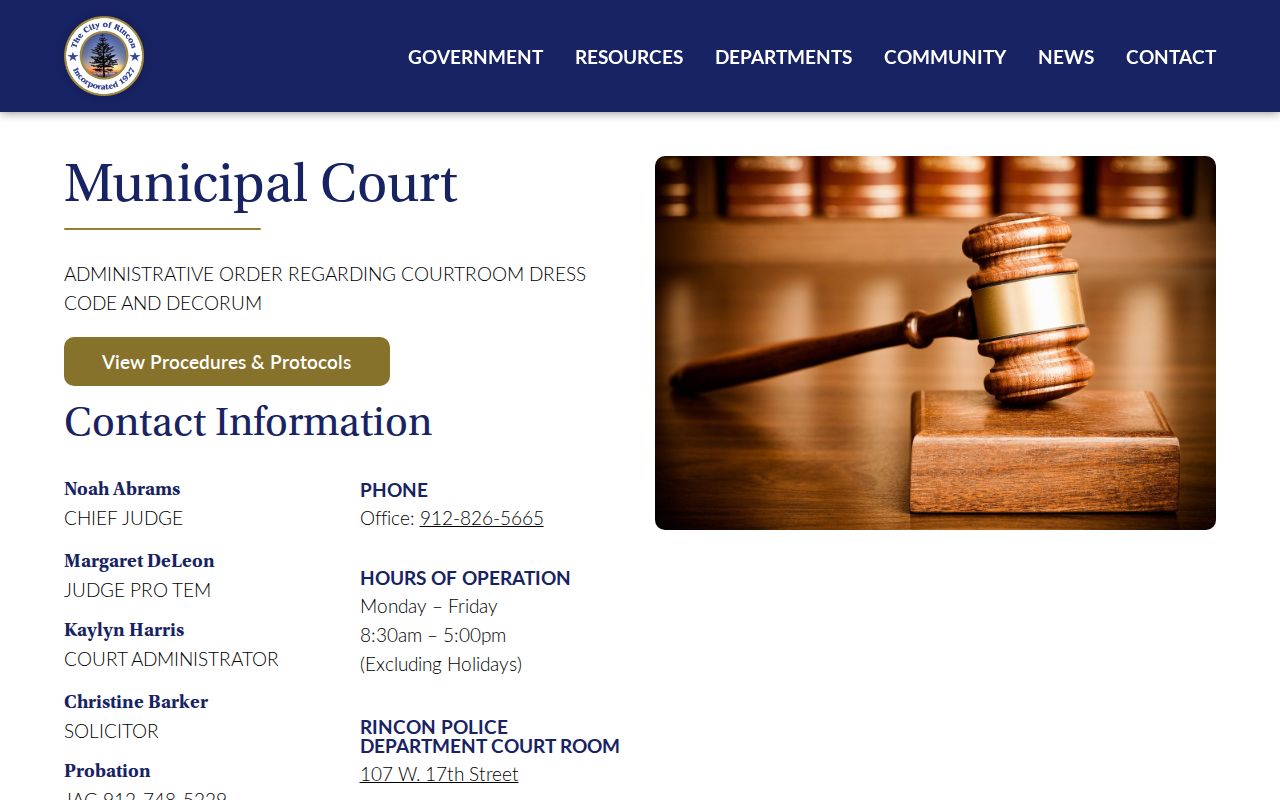 Rincon Municipal Court criminal history citation records